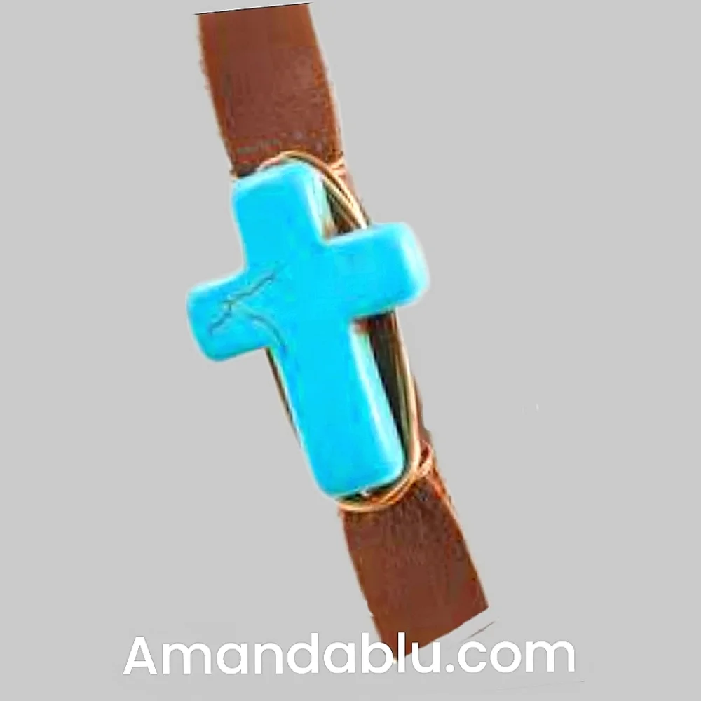 UNISEX Leather Bracelet w/ Distressed Turquoise Cross